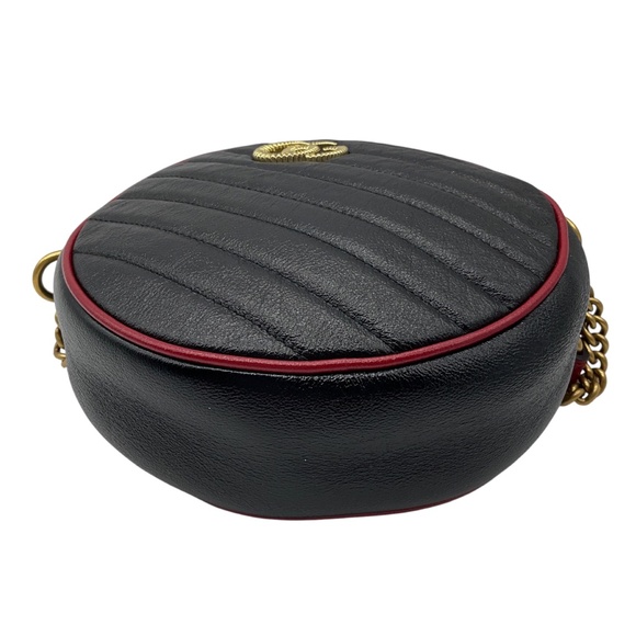 GUCCI BLACK / RED GG MARMONT MINI ROUND SHOULDER BAG - Picture 4 of 14